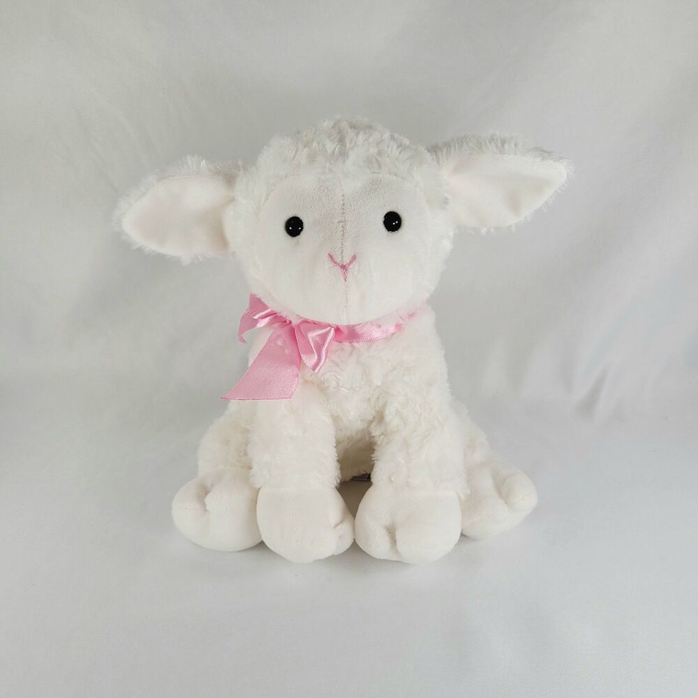 Gund White Lamb Plush Pink Bow Stuffed Animal Lovey Baby Toy Easter 4053949